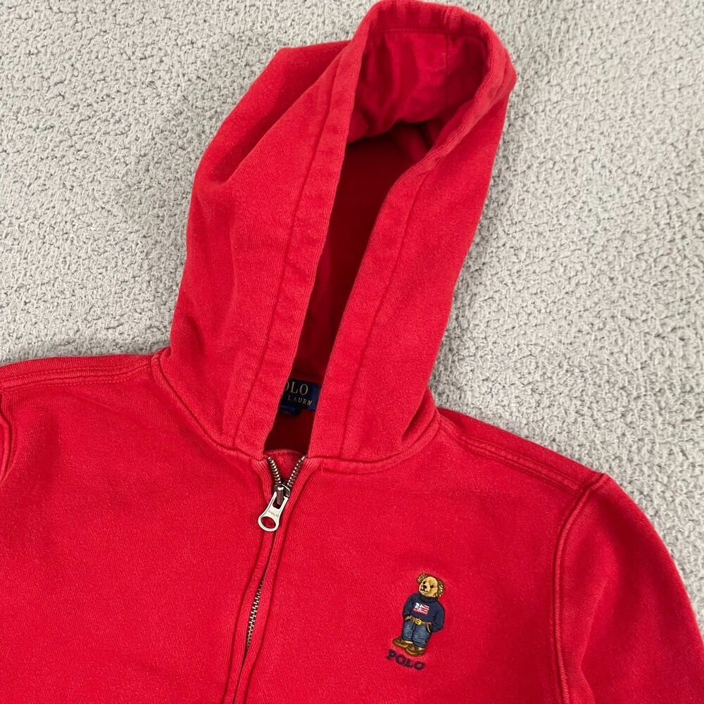 Ralph Lauren Polo Bear Hoodie Boys 7 Red Full Zip - Picture 2 of 6